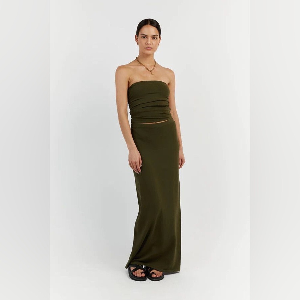 DISSH Olive Green Carrie Knit Top and Maxi Skirt Set